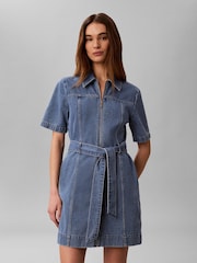 Calvin Klein Blue Belted Denim Shirt Dress - Image 1 of 5