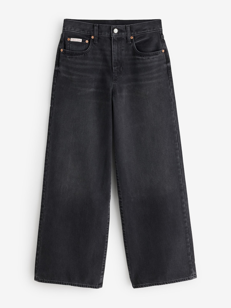 Calvin Klein Black Wide Leg Jeans - Image 1 of 1 Calvin Klein Black Wide Leg Jeans - Image 1 of 1