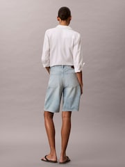 Calvin Klein Blue Logo Tape Denim Bermuda Shorts - Image 2 of 5