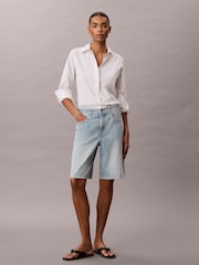 Calvin Klein Blue Logo Tape Denim Bermuda Shorts - Image 3 of 5