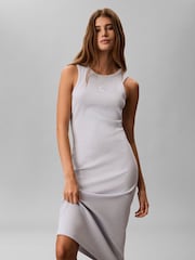 Calvin Klein Blue Ribbed Cotton Midi Tank Dress - Image 1 of 6