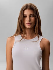 Calvin Klein Blue Ribbed Cotton Midi Tank Dress - Image 4 of 6