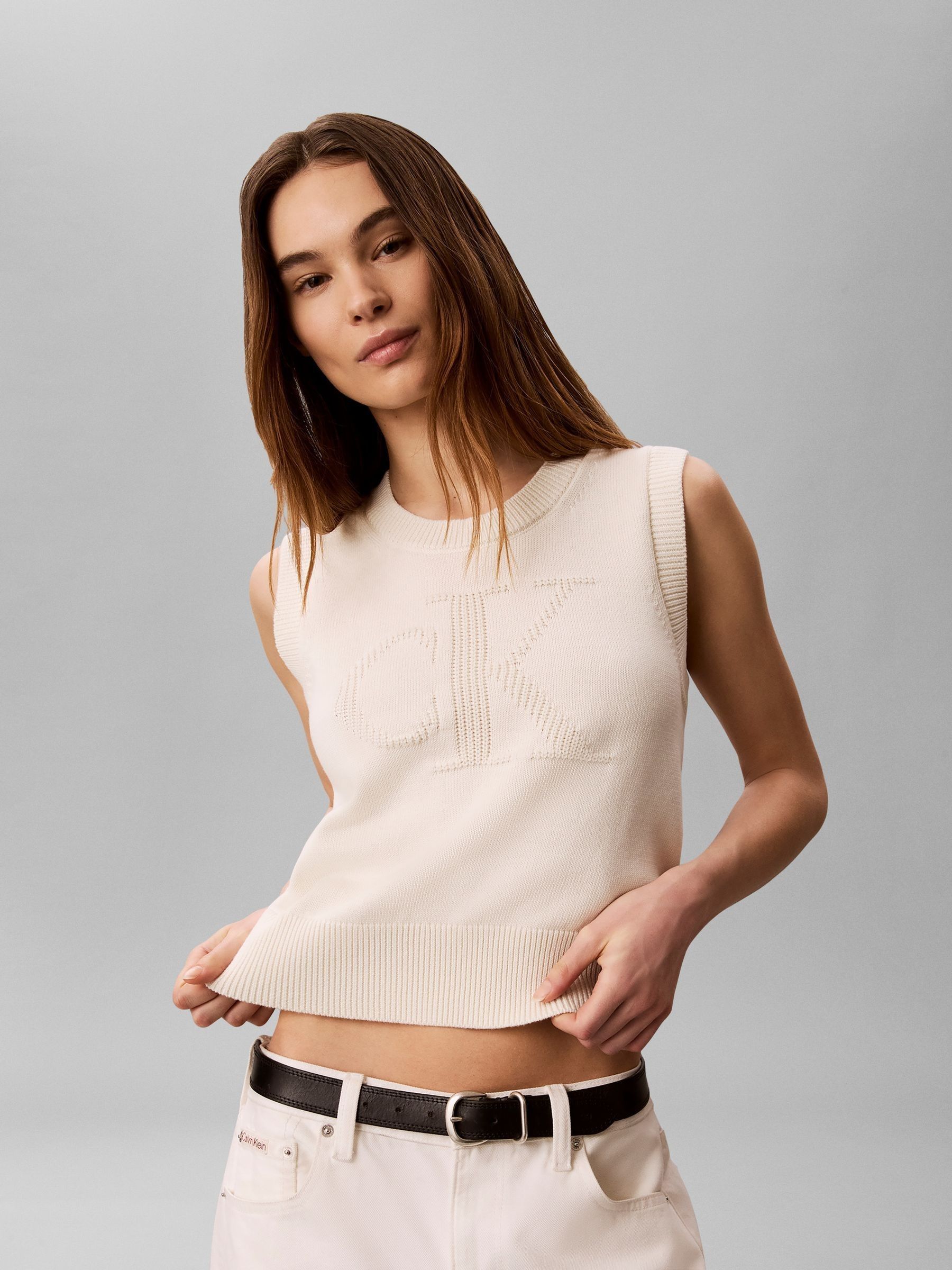 Buy Calvin Klein Natural Textured Monogram Tank Top from Next USA