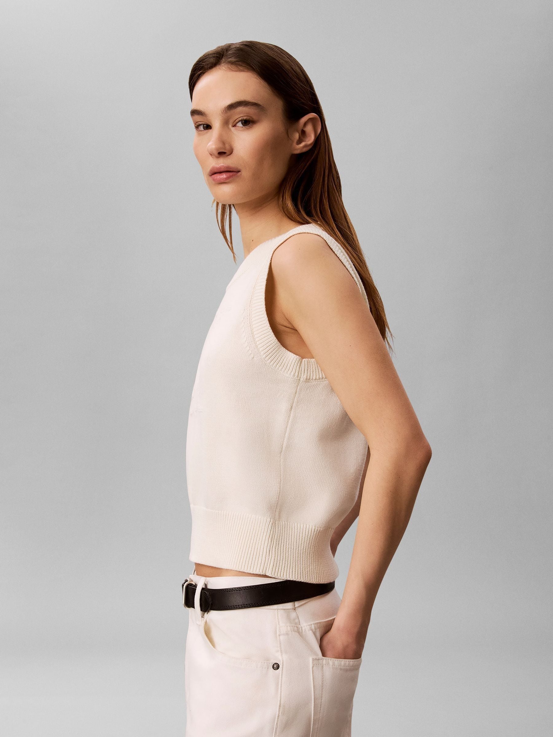 Buy Calvin Klein Natural Textured Monogram Tank Top from Next USA