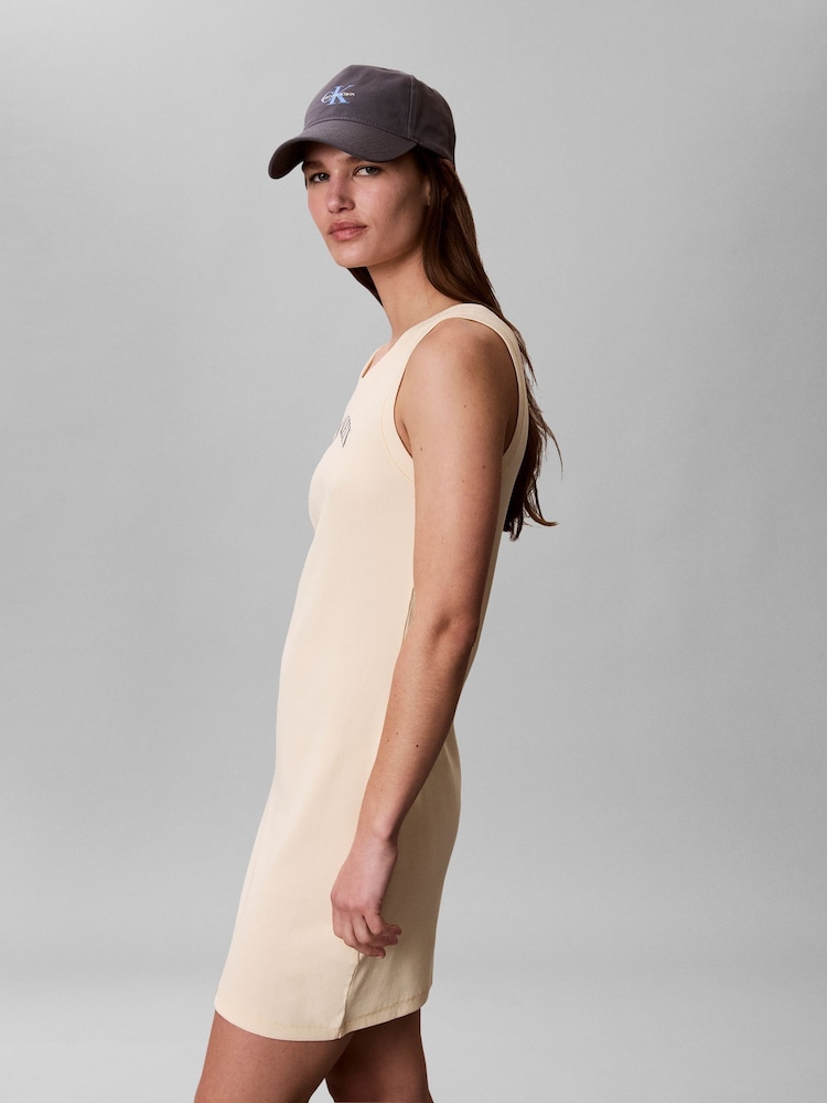 Womens Calvin Klein Yellow Ribbed Embroidered Logo Tank Dress XS (US 2)