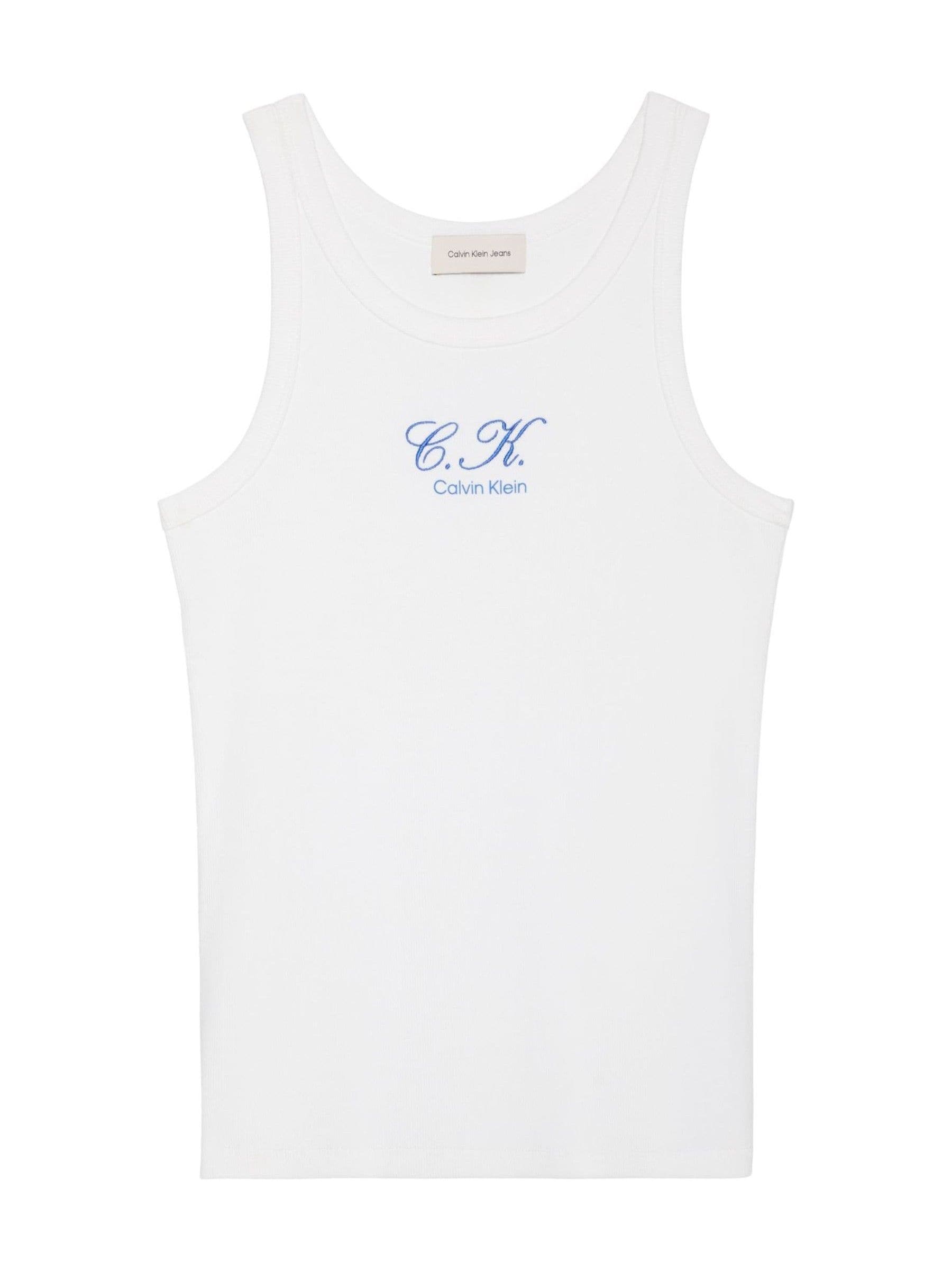 Buy Calvin Klein White Embroidered Logo Rib Tank Top from Next USA