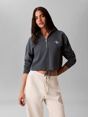 Calvin Klein Blue Monologo Terry Cropped Hoodie - Image 1 of 5