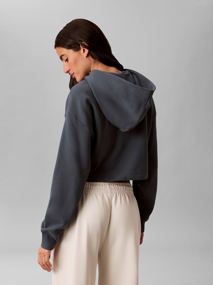 Calvin Klein Blue Monologo Terry Cropped Hoodie - Image 2 of 5