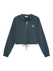 Calvin Klein Blue Monologo Terry Cropped Hoodie - Image 5 of 5