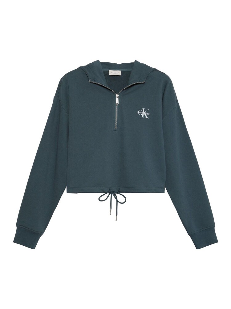 Calvin Klein Blue Monologo Terry Cropped Hoodie - Image 5 of 5