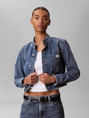Calvin Klein Blue Cropped Denim Jacket - Image 1 of 6