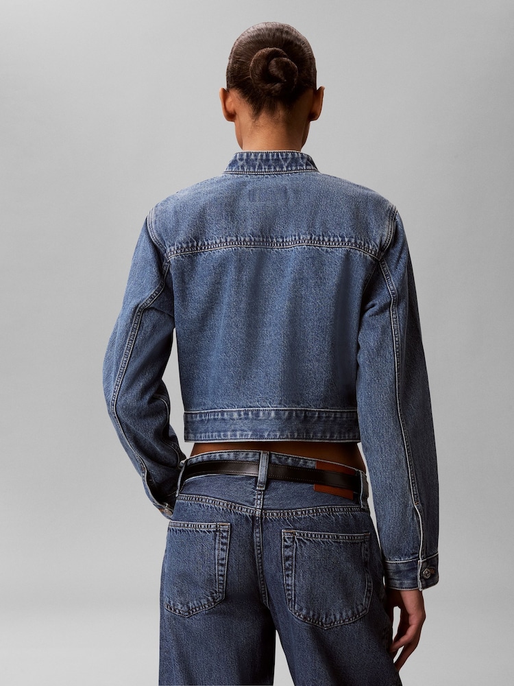 Calvin Klein Blue Cropped Denim Jacket - Image 2 of 6 Calvin Klein Blue Cropped Denim Jacket - Image 2 of 6