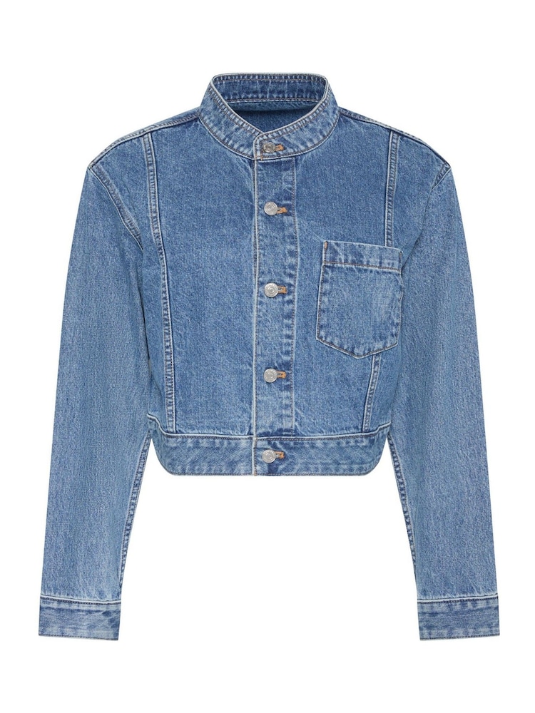 Calvin Klein Blue Cropped Denim Jacket - Image 6 of 6 Calvin Klein Blue Cropped Denim Jacket - Image 6 of 6