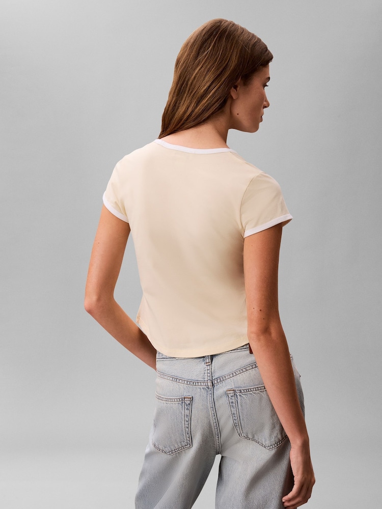 Calvin Klein Yellow Slim Cotton Stretch Ringer T-Shirt - Image 2 of 5
