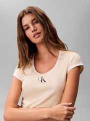 Calvin Klein Yellow Slim Cotton Stretch Ringer T-Shirt - Image 4 of 5