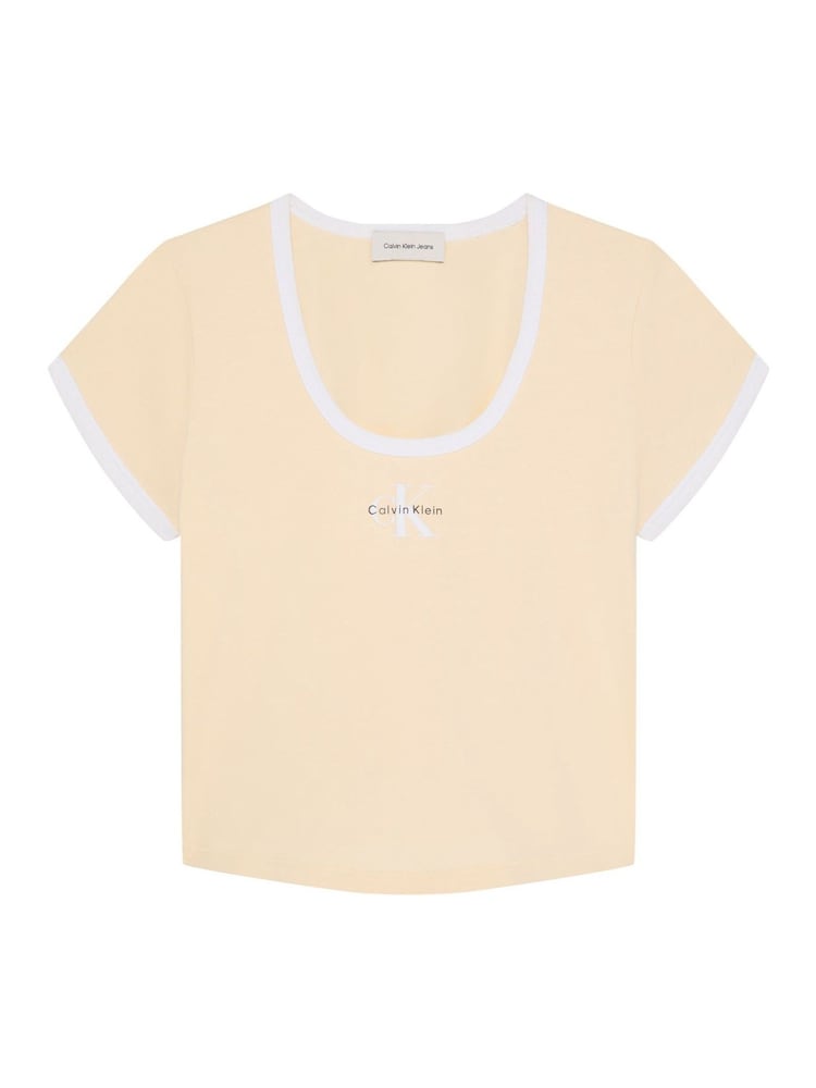Calvin Klein Yellow Slim Cotton Stretch Ringer T-Shirt - Image 5 of 5
