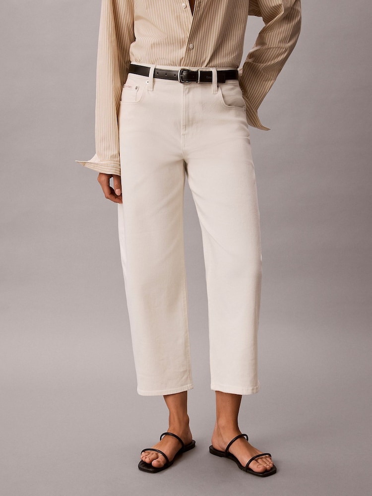 Calvin Klein Brown Cropped Cotton Twill Barrel Trousers - Image 1 of 6 Calvin Klein Brown Cropped Cotton Twill Barrel Trousers - Image 1 of 6