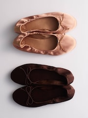 The Set 2 Pack Satin Bow Ballet Flats Brown/Pink - Image 2 of 3