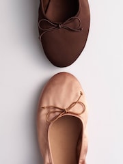 The Set 2 Pack Satin Bow Ballet Flats Brown/Pink - Image 3 of 3
