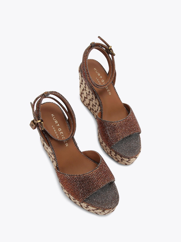 Kurt Geiger London Brown Brixton Ankle Strap Wedge Sandals - Image 2 of 4
