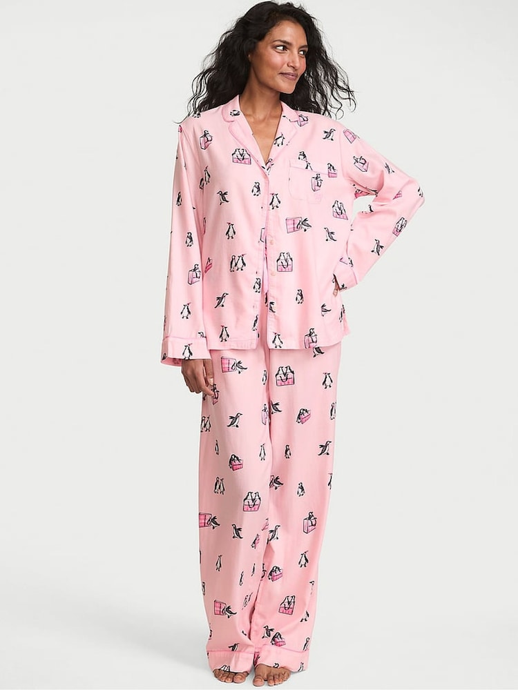 Victoria's Secret Christmas Pink Penguins Flannel Long Pyjama Set - Image 1 of 2 Victoria's Secret Christmas Pink Penguins Flannel Long Pyjama Set - Image 1 of 2