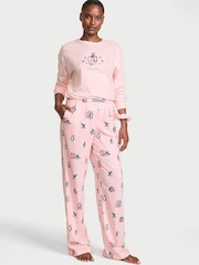 Victoria's Secret Christmas Pink Penguins Long Sleeve Flannel Pyjamas  Scrunchie Set - Image 2 of 3