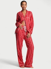 Victoria's Secret Christmas Red & Pink Stripe Flannel Long Pyjama Set - Image 1 of 2