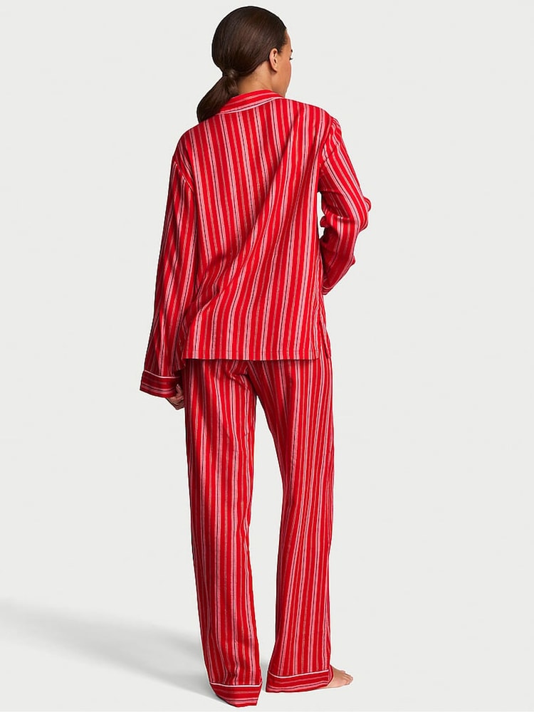 Victoria's Secret Christmas Red & Pink Stripe Flannel Long Pyjama Set - Image 2 of 2 Victoria's Secret Christmas Red & Pink Stripe Flannel Long Pyjama Set - Image 2 of 2
