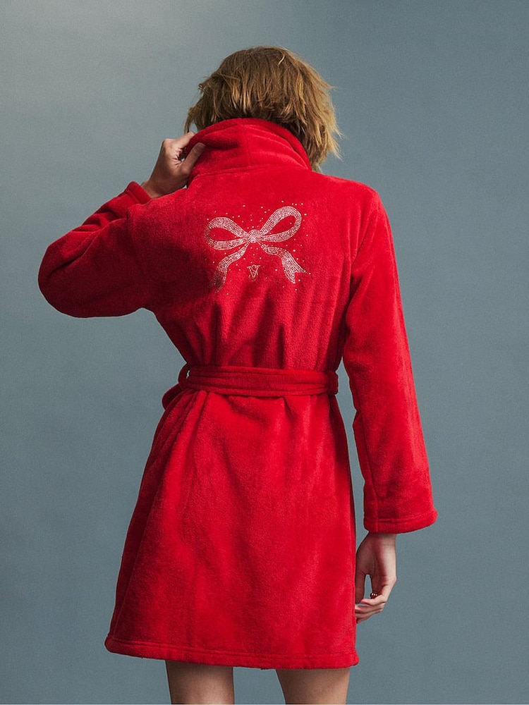Victoria's Secret Lipstick Red Fluffy Short Dressing Gown - Image 1 of 3 Victoria's Secret Lipstick Red Fluffy Short Dressing Gown - Image 1 of 3