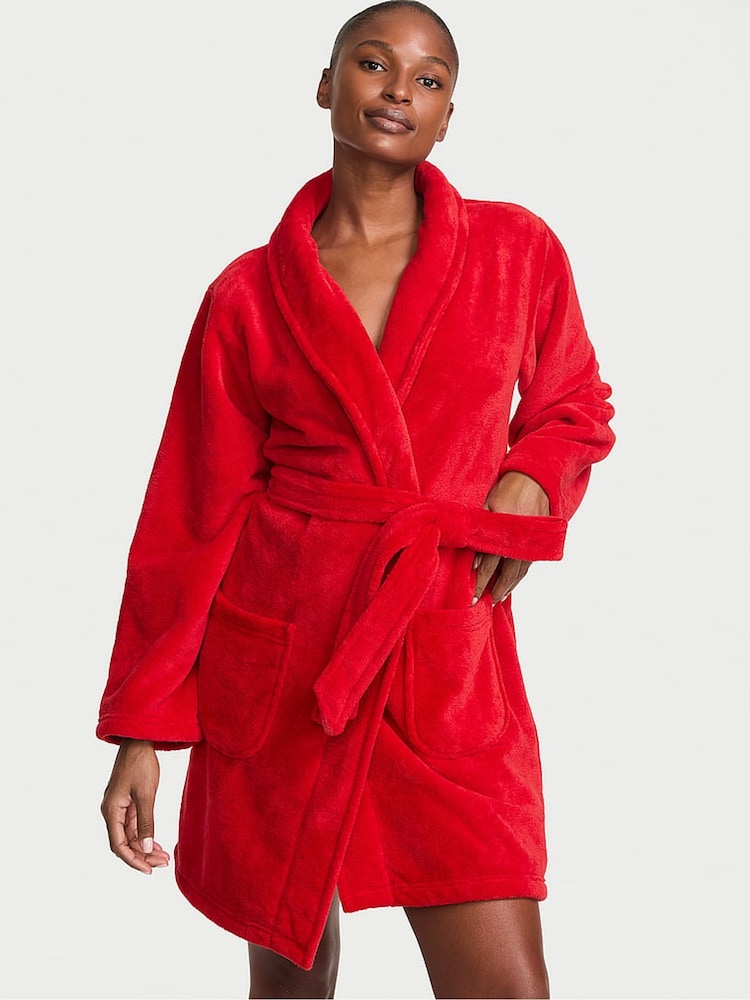Victoria's Secret Lipstick Red Fluffy Short Dressing Gown - Image 2 of 3 Victoria's Secret Lipstick Red Fluffy Short Dressing Gown - Image 2 of 3