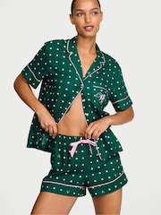 Victoria's Secret Green Polka Dot Flannel Shorts Pyjama Set - Image 1 of 2