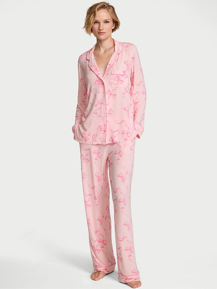 Victoria's Secret Angel Pink Bows Modal Long Pyjamas Set - Image 2 of 5