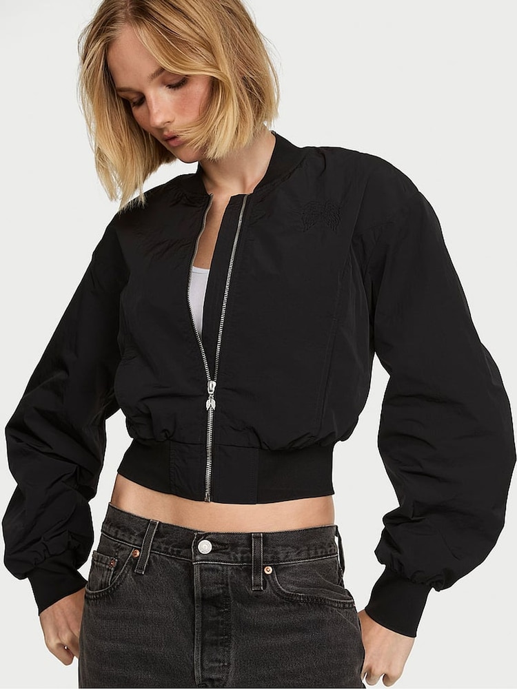 Victoria's Secret Black Parachute Cropped Bomber Jacket - Image 1 of 2 Victoria's Secret Black Parachute Cropped Bomber Jacket - Image 1 of 2