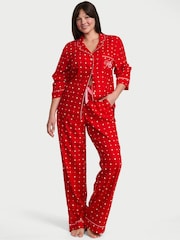 Victoria's Secret Lipstick Red Polka Dot Flannel Long Pyjama Set - Image 1 of 2