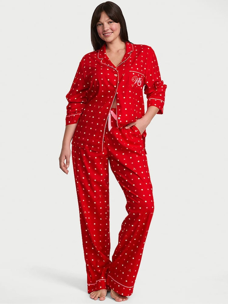 Victoria's Secret Lipstick Red Polka Dot Flannel Long Pyjama Set - Image 1 of 2 Victoria's Secret Lipstick Red Polka Dot Flannel Long Pyjama Set - Image 1 of 2