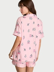 Victoria's Secret Christmas Pink Penguins Flannel Shorts Pyjama Set - Image 2 of 2