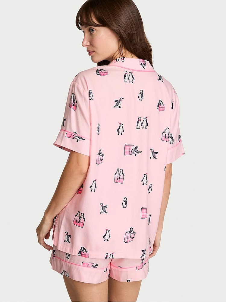 Victoria's Secret Christmas Pink Penguins Flannel Shorts Pyjama Set - Image 2 of 2
