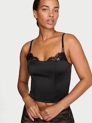Victoria's Secret Black Satin Lace Trim Corset Top - Image 1 of 2