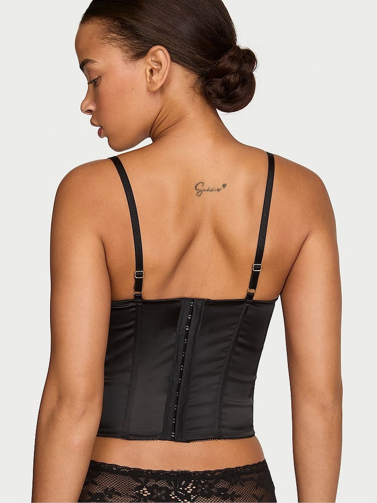Victoria's Secret Black Satin Lace Trim Corset Top - Image 2 of 2 Victoria's Secret Black Satin Lace Trim Corset Top - Image 2 of 2