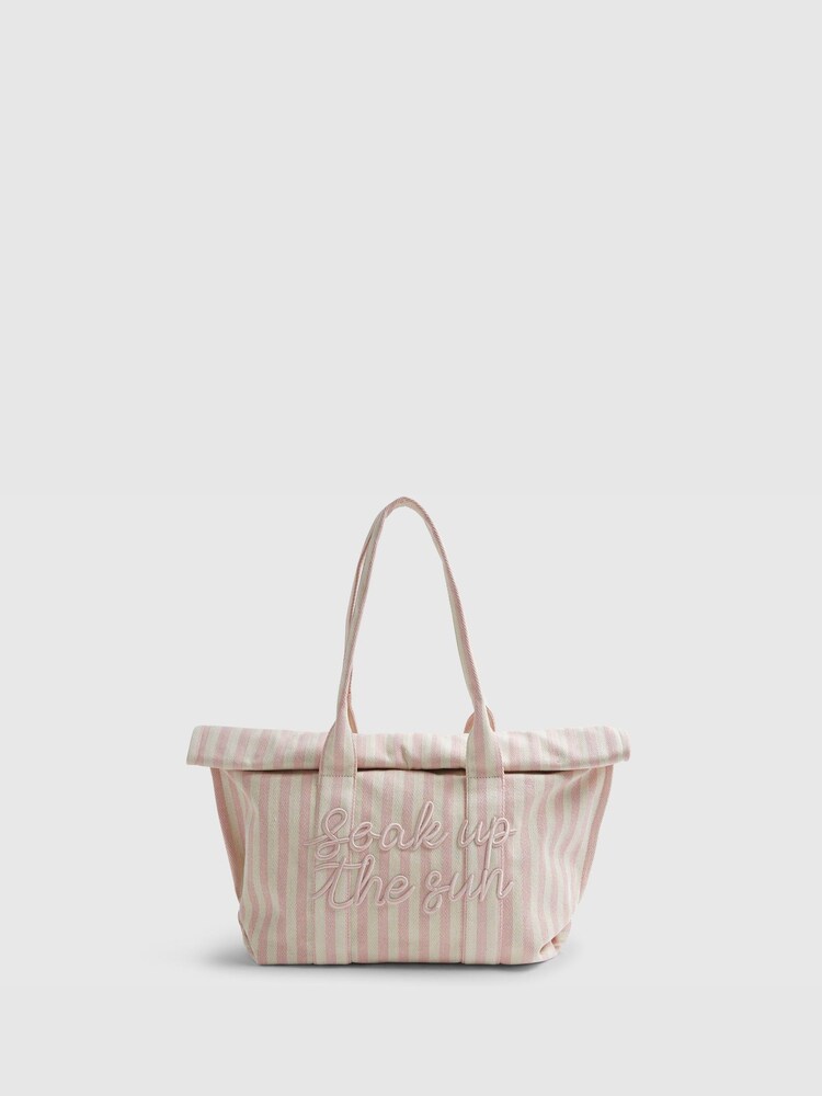 River Island Pink Striped Soak Up The Sun Roll Top Bag - Image 1 of 5