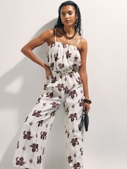 River Island Bardot Palm Print Jumpsuit - 圖片 1/4