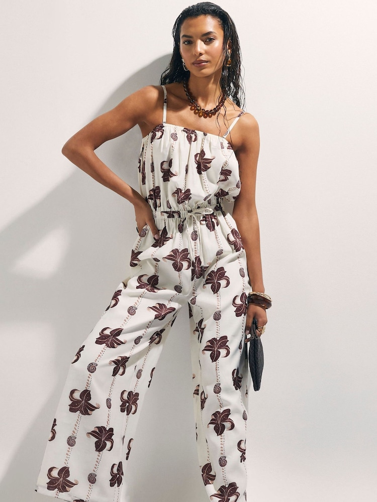 River Island Bardot Palm Print Jumpsuit - 圖片 1/4