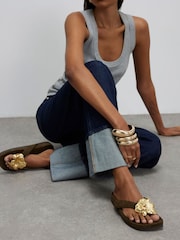 River Island Green Flower Toe Footbed Thong - Image 1 of 5