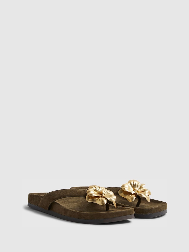 River Island Green Flower Toe Footbed Thong - Image 2 of 5