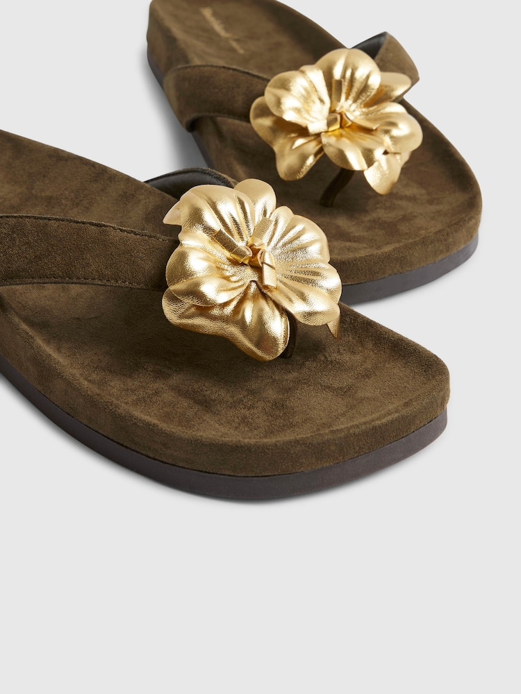 River Island Green Flower Toe Footbed Thong - Image 5 of 5