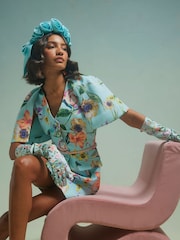 River Island Blue Edwina Floral Cape Mini Dress - Image 1 of 4
