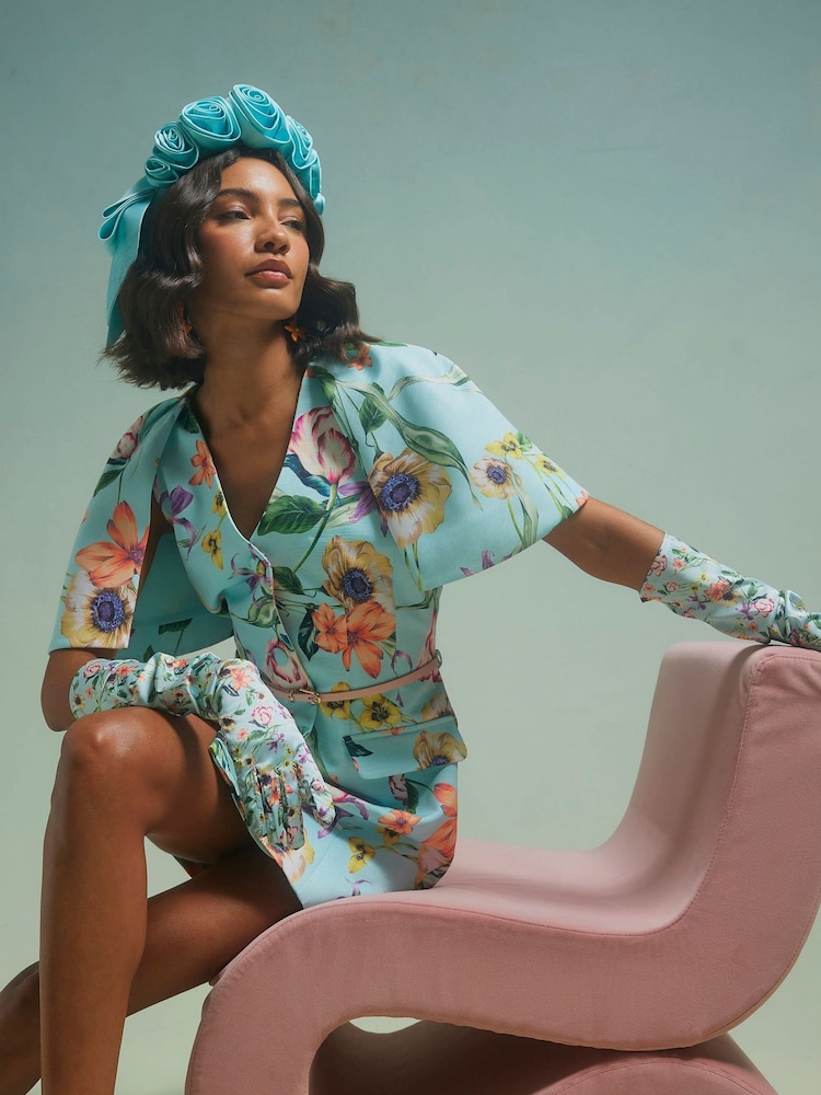 River Island Blue Edwina Floral Cape Mini Dress - Image 1 of 4 River Island Blue Edwina Floral Cape Mini Dress - Image 1 of 4