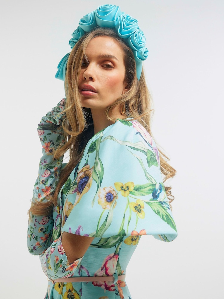 River Island Blue Edwina Floral Cape Mini Dress - Image 4 of 4 River Island Blue Edwina Floral Cape Mini Dress - Image 4 of 4