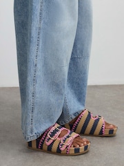 River Island Blue Stripe Raffia Footbed Sandals - Image 1 of 6