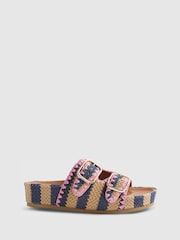 River Island Blue Stripe Raffia Footbed Sandals - Image 2 of 6